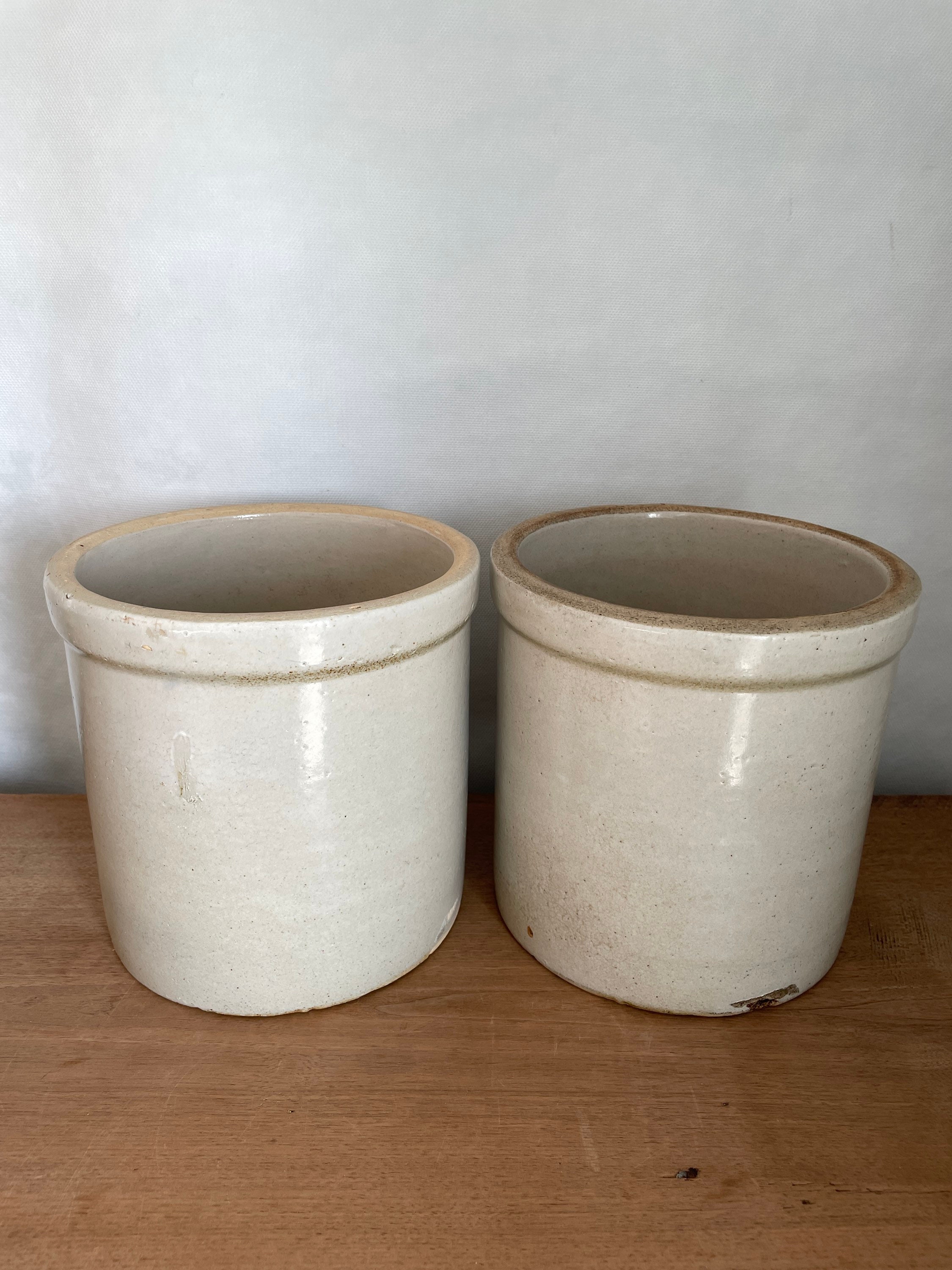 Stoneware Crock Crock Utensil Crock White Crock Antique Etsy