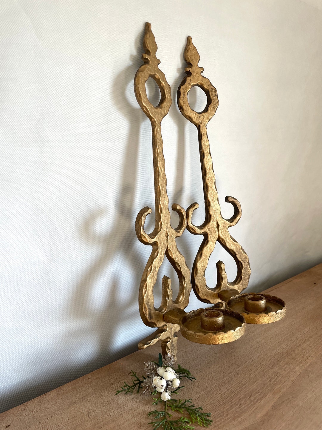 Set of 2 Vintage Gold Candle Sconces, Sconces, Gold Sconces, Vintage