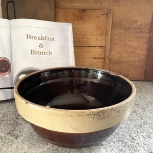 Salt Glazed Stoneware Bowl, Antique Mixing Bowl, Stoneware Bowl, Brown Bowl, Two Tone Stoneware Bowl, Vintage Stoneware Bowl, Kitchen Decor