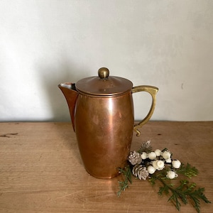 Vintage Copper Coffee Pot – Rustic Cottage Kitchen Decor | Curated Farmhouse Accent | Brass Handle Teapot