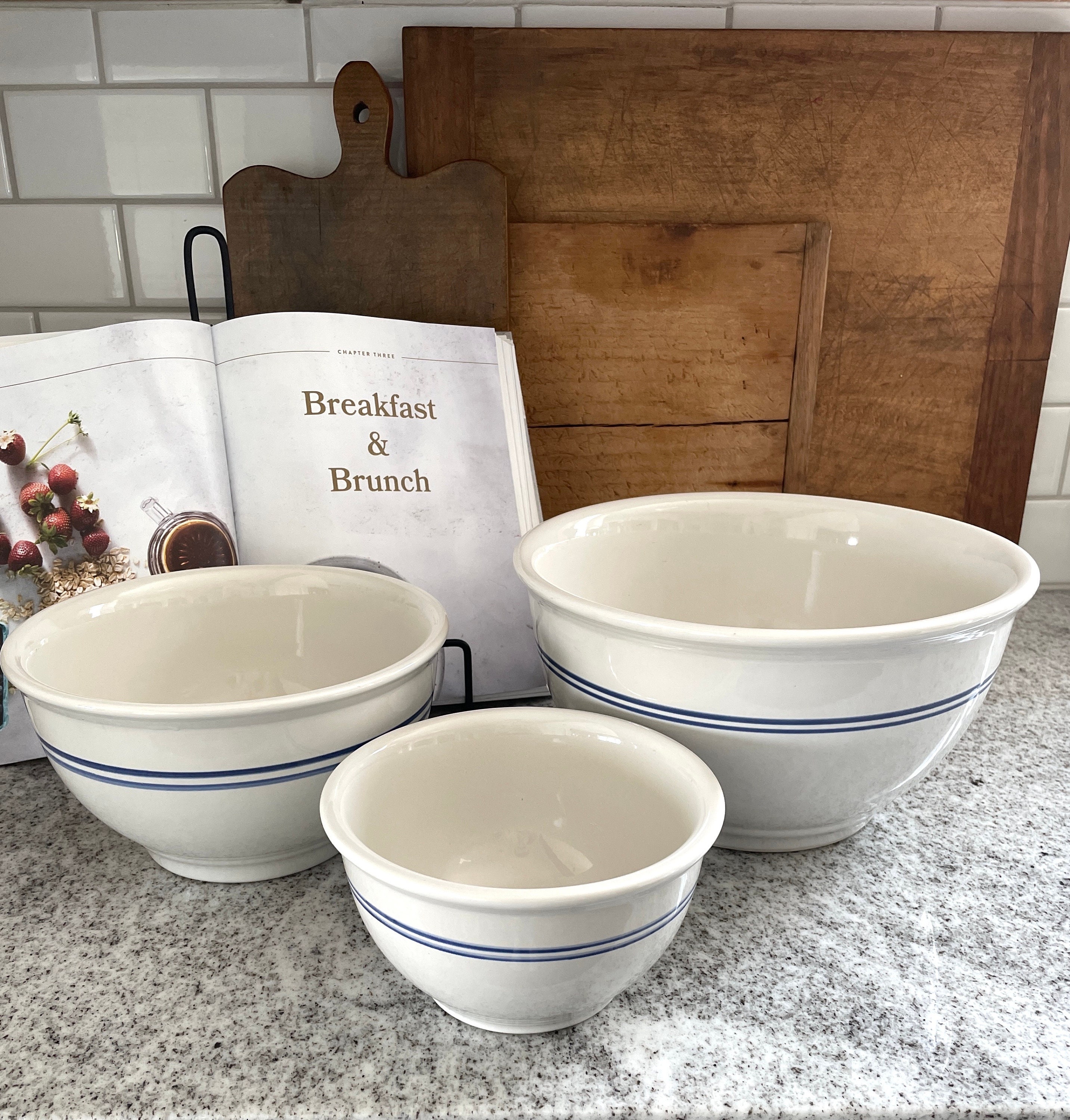 Set of Three USA Made Classic Stoneware Mixing Bowls