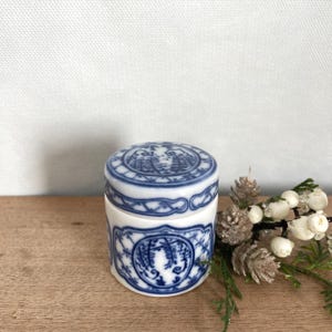 Mini Blue and White Canister, Ceramic Canister, Ring Dish, Floral Canister, Vintage Canister, Blue and White Ceramic, French Country Decor