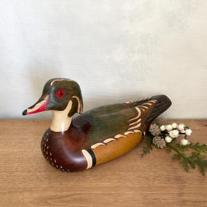 Hand Carved Wood Duck Decoy Glass Eyes, Vintage Wood Duck Decoy, Wood Duck, Antique Decor, Cabin Decor