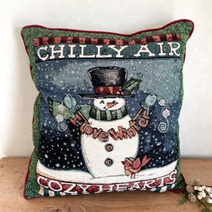 Winter Pillow Snowman Throw Pillow Seasonal Pillow Couch Pillow Winter Bedding Vintage Decor Tapestry Pillow