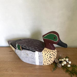 Hand Carved Wood Duck Decoy Glass Eyes, Vintage Wood Duck Decoy, Wood Duck, Antique Decor, Cabin Decor