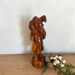 Wood Carved Sheppard and Sheep Jesus Nativity Set Christmas Nativity Set Vintage Christmas Shelf Decor Handmade Wood Nativity Religious