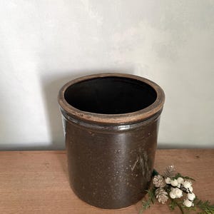 Small Brown Stoneware Crock, Antique Crock, Brown Crock, Crock, Kitchen Decor, Utensil Crock, Vintage Brown Crock, Crock, Utensil Holder