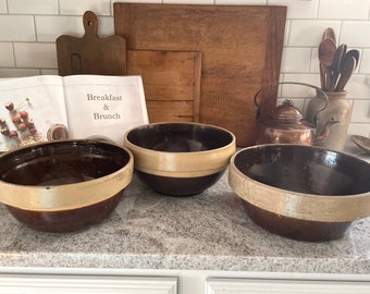 Vintage Brown Mixing Bowl, Two Tone Stoneware Bowl, Stoneware Bowl, Rustic Bowl, Large Mixing Bowl, Farmhouse Mixing Bowl, Kitchen Decor