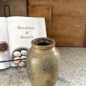 Salt Glazed Stoneware Jar Pottery Vase Utensil Crock Stoneware Pottery Crock Rustic Vase Farmhouse Crock Kitchen Organization Pottery Crock