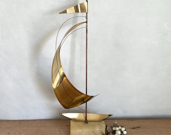 Brass Sailboat Marble Base Sailboat Figurine Vintage Statue Vintage Nautical Decor Lakehouse Decor Beach House Decor
