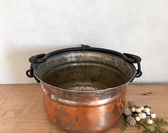 Koperen emmer, vintage koperen pot, koperen pot, Frans land, koperen emmer, koperen plantenbak, keukendecor,