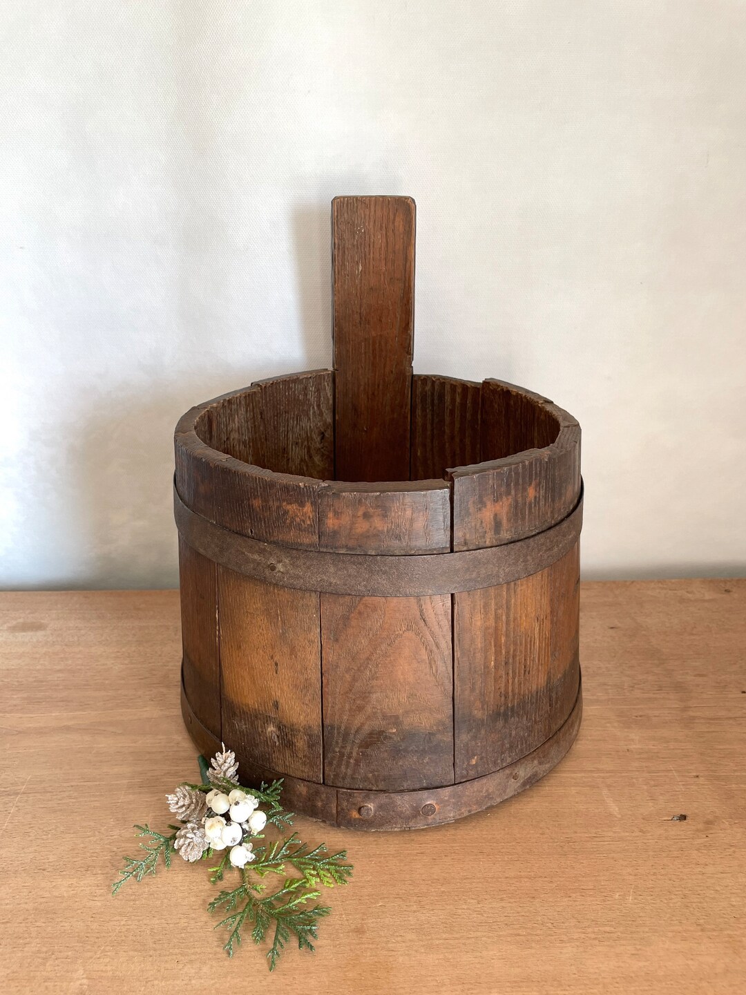 Wood Barrel Bucket, Wood Bucket, Stave Bucket, Vintage Wood Bucket, Vintage Decor, Rustic Decor