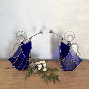 Set of 2 Glass Angle Figurines Vintage Christmas Decor Vintage Angel Shelf Decor Mantel Decor