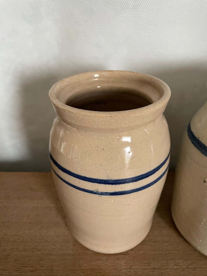 Blue Stripe Jar Stoneware Jar Vintage Jar Vintage Vase Etsy