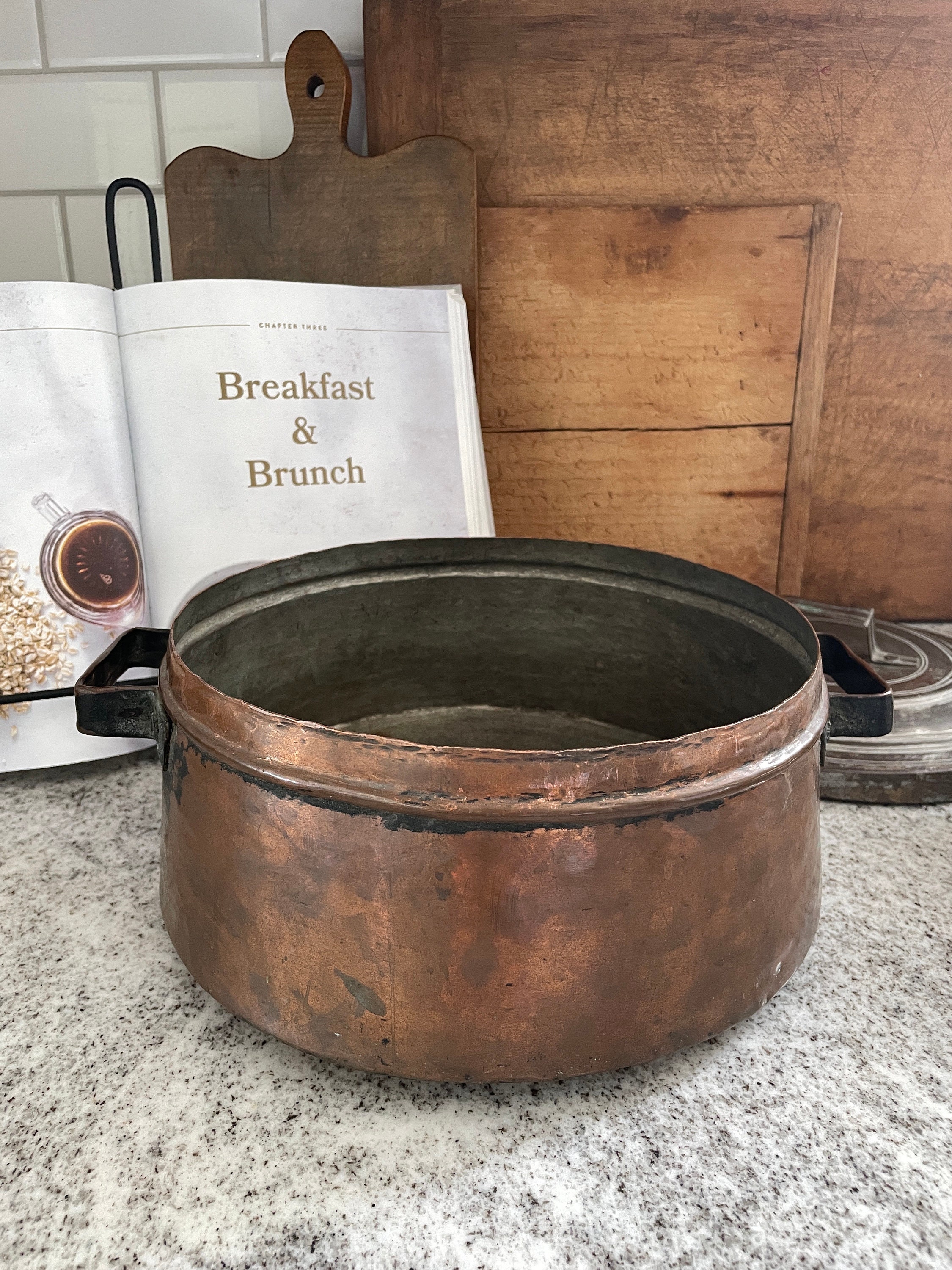 銅鍋、蓋付き銅鍋、大型銅鍋、銅大釜、ヴィンテージ銅鍋、ヴィンテージ