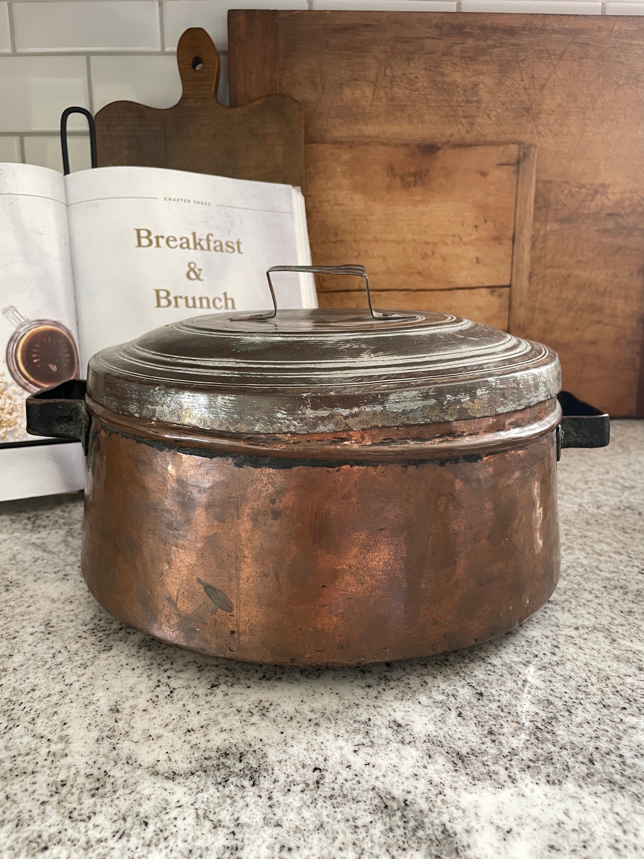 銅鍋、蓋付き銅鍋、大型銅鍋、銅大釜、ヴィンテージ銅鍋、ヴィンテージ