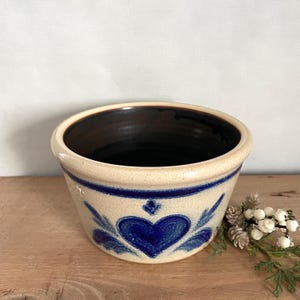 Rowe Pottery Crock Glazed Pottery Bowl Handmade Pottery Cobalt Blue Pottery Crock Vintage Salt Glazed Pottery