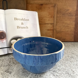 Blue Stoneware Bowl, Stoneware Bowl, Patterned Stoneware Bowl, French Country Kitchen, Antique Decor, Kitchen Decor