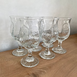 Set of 6 Vintage Used Clear Glass Quality Old Wine Glasses Drinking Mid-Sized