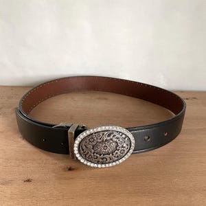 Black and Silver Western Belt Silver Buckle Bling Shiny Belt Buckle Cowgirl Belt Vintage Belt Vintage Wardrobe