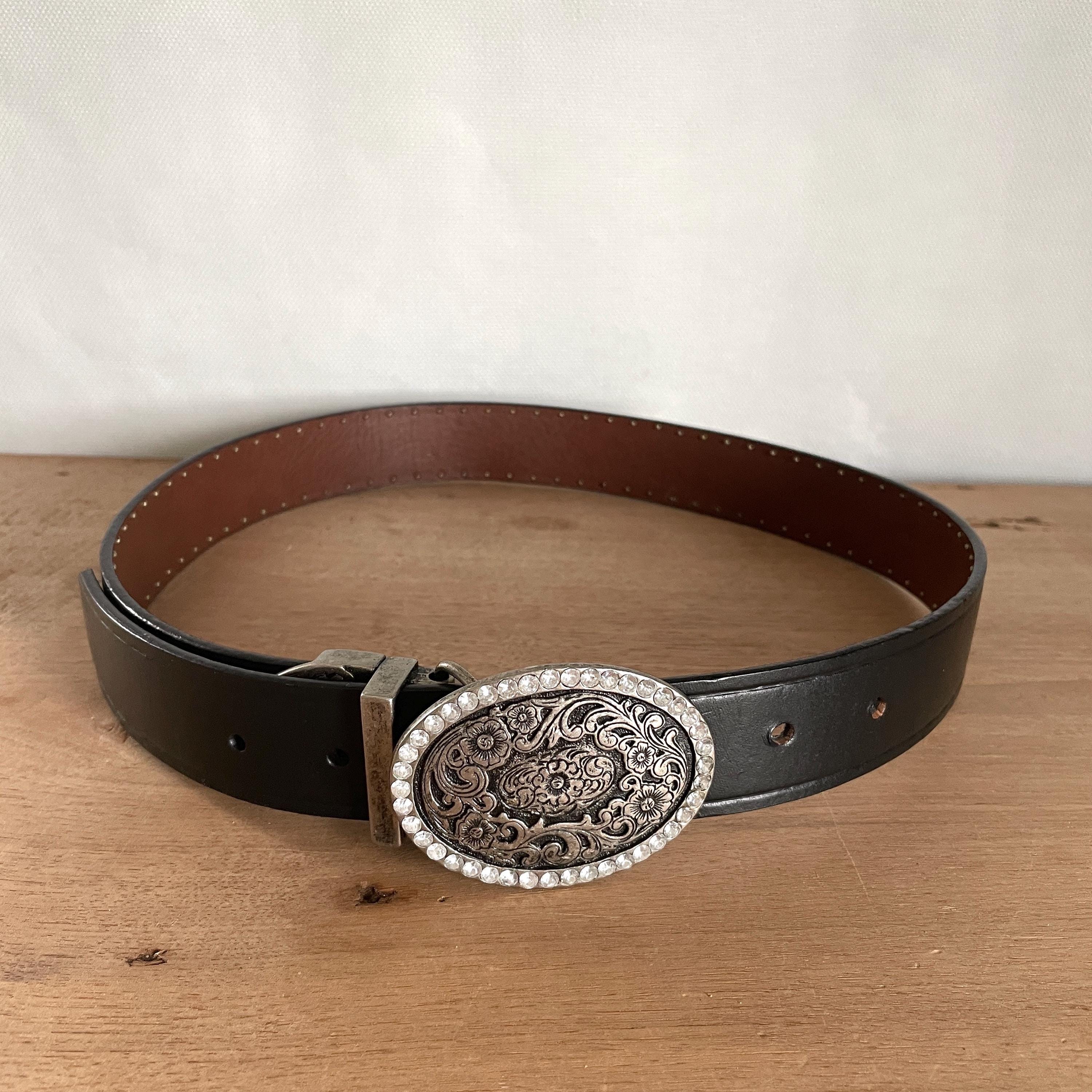 Black Halo Black Leather Skinny Belt Gunmetal Buckle Large L The Halo Belt – Moth Collective main image 2