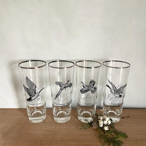Set of 4 Waterfowl Glasses, Set of 4 Glasses, Clear Drinking Glasses, Vintage Glasses, Glassware, Vintage Glass, Cabin Decor