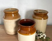European Crock, Mustard Dipped Crock, Stoneware Jar, Utensil Crock, Crock, Vintage Decor, Kitchen Decor, Antique Decor