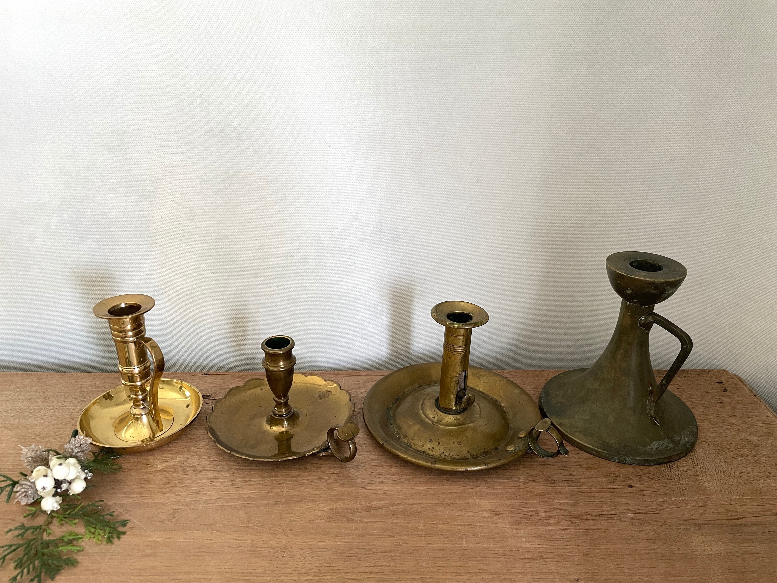 Vintage Brass Candlestick Hand Held Candle Holder w/Finger Loop Handle