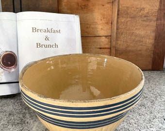 Blue Stripe Bowl, Vintage Bowl, Stoneware Bowl, Bowl, Vintage Stoneware Bowl, Yellowware, Kitchen Decor, Farmhouse