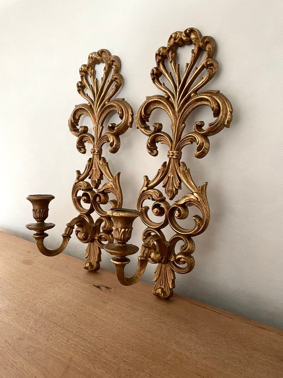 Set of 2 Vintage Gold Candle Sconces Sconces Gold Sconces Etsy