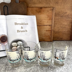 Currier and Ives Winter in the Country Glasses, Set of 4 Drinking Glasses, Clear Drinking Glasses, Vintage Glasses, Glassware, Vintage Glass