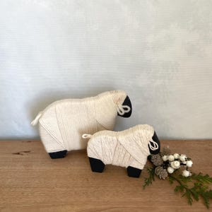 Pair of Wood Sheep Figurines Vintage Sheep Statue  Yarn Sheep Vintage Decor Country
