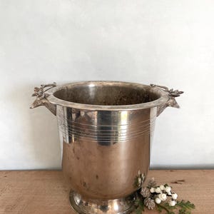 Silver Champagne Bucket, Metal Ice Bucket, Vintage Ice Bucket, Deer Ice Bucket, Vintage Decor, Kitchen Decor, Antique Decor