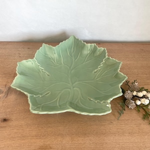 Green Leaf Tray Maple Leaf Serving Tray Green Ceramic Plate Green Tray Cottagecore Decor
