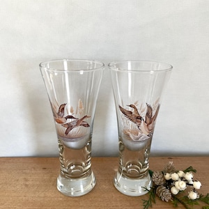 Set of 2 Waterfowl Glasses, Set of 2 Duck Glasses, Clear Drinking Glasses, Vintage Glasses, Vintage Duck Glassware, Vintage Glass