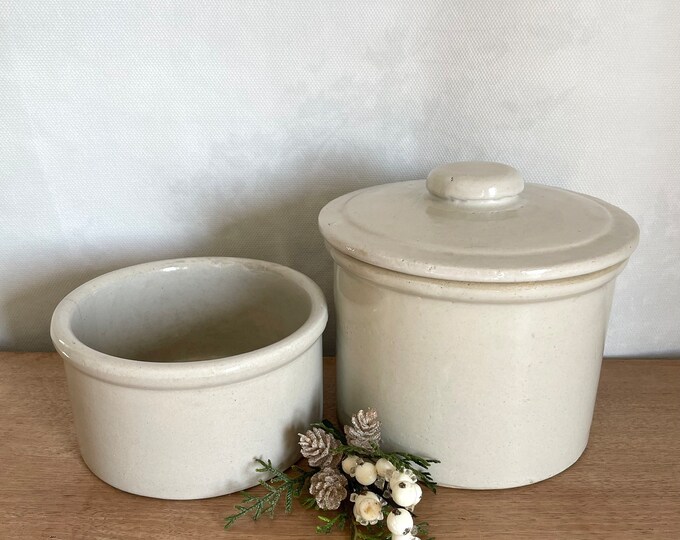 White Crock, Small White Crock, Stoneware Crock, Antique Crock, Vintage