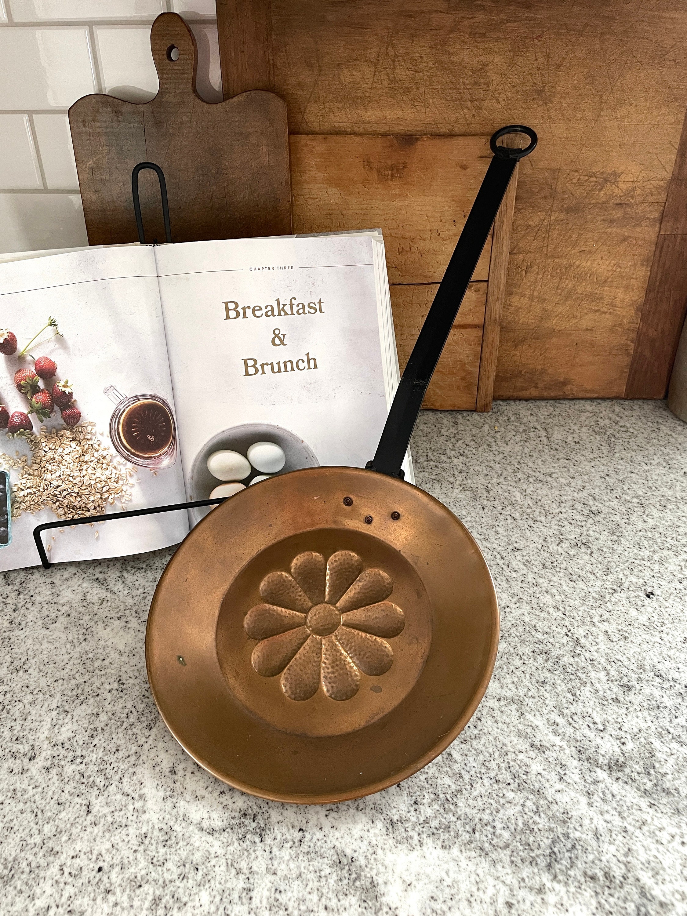 Vintage Copper Hearth Pan, Long Handle Copper Pan, Fireplace