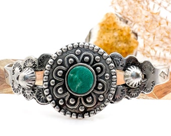 Aufwendiger Vintage südwestlichen Sterling + Türkis Manschette Armband, LM