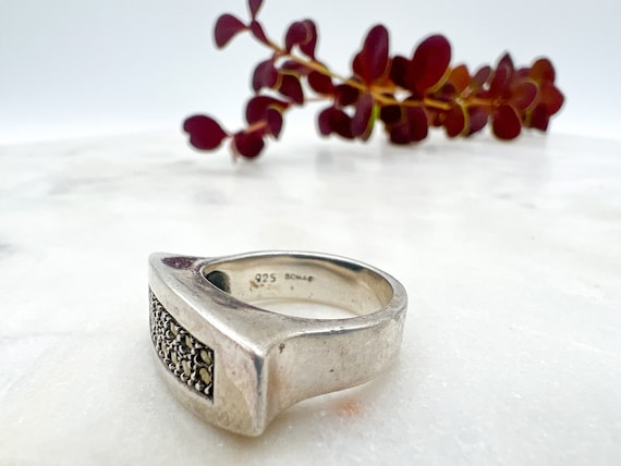 Vintage Chunky Rectangular Sterling Silver Ring w… - image 6