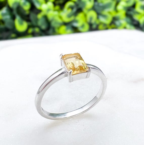 Simple, Modern Sterling + Rectangular Citrine Rin… - image 2