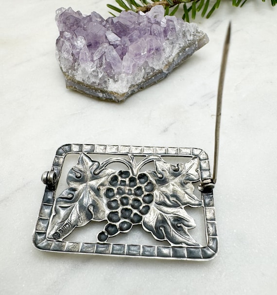 Vintage Sterling Silver Rectangular Grape Pin - image 4