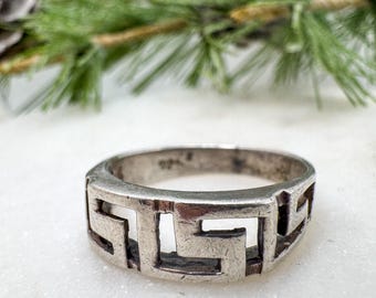 925 Sterling Silver Vintage Greek Maze Rotating Band Ring Size