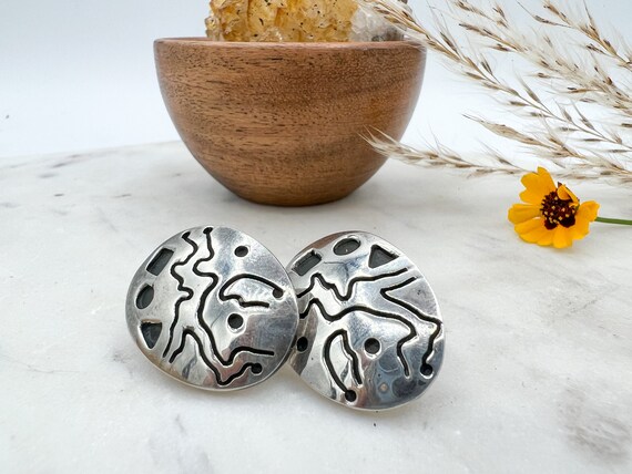 Vintage Abstract Sterling Silver Patterned Earrin… - image 4