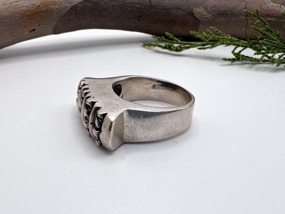 Vintage Heavy Rectangular Silver Medieval Style R… - image 4