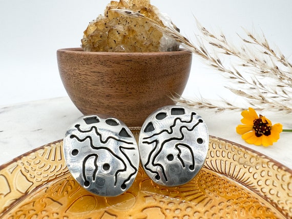 Vintage Abstract Sterling Silver Patterned Earrin… - image 1