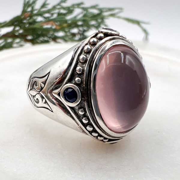 Sterling Silver Scott Kay Rose Quartz and Sapphire Ring, Size 7 1/4