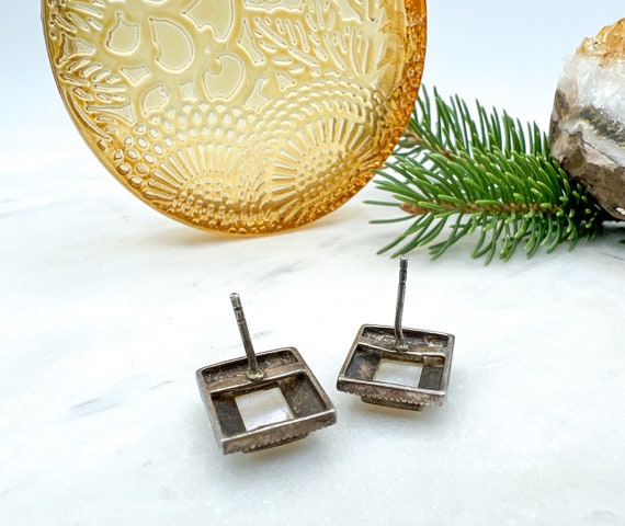 Vintage Rectangular Sterling + Gemstone Earrings - image 5