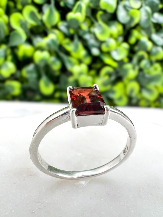 Simple, Modern Sterling + Rectangular Garnet Ring… - image 7