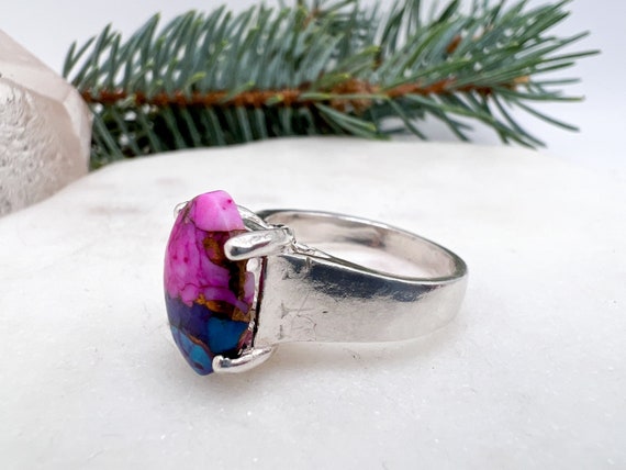 Sterling Silver Statement Ring with Vibrant Pink … - image 3
