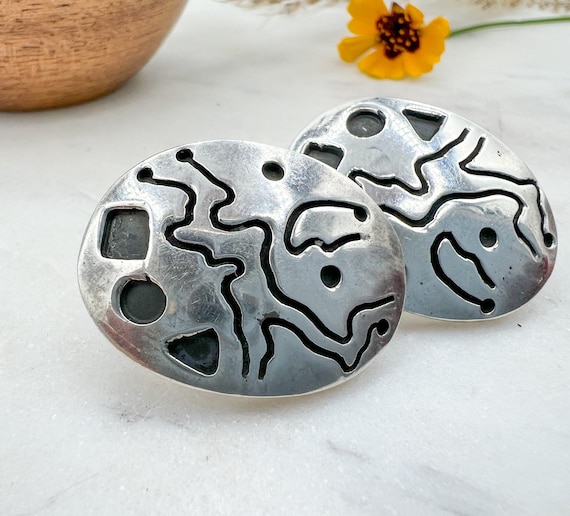 Vintage Abstract Sterling Silver Patterned Earrin… - image 5